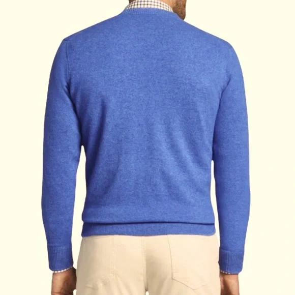 NWOT $580 Peter Millar Men Blue 100% Cashmere V neck Sweater Made in Italy L